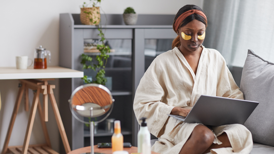 A serene scene with a person practicing self-care, featuring six key points listed in a calming, easy-to-read forma