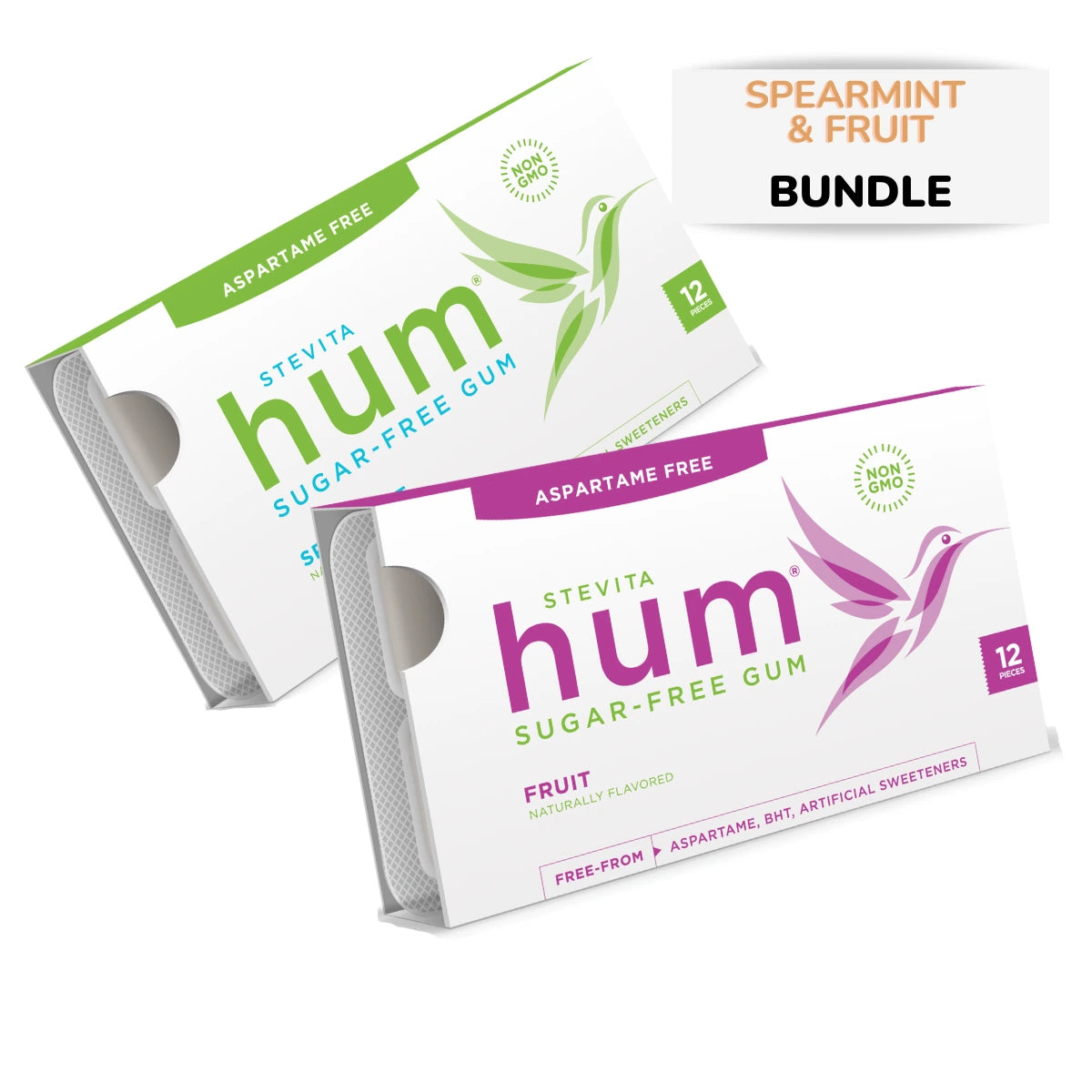 Hum Gum Duo: Spearmint & Fruit - Naturally Sweetened with Stevia