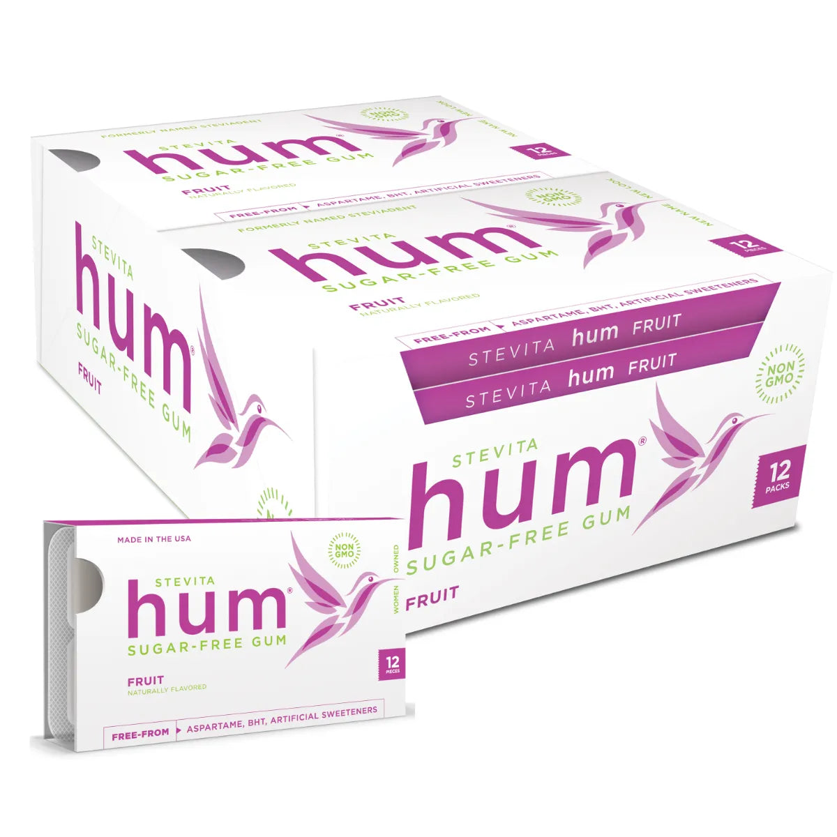 Stevita Stevia Hum Fruit Sugar-Free Gum - 12 Pieces (Pack of 12)
