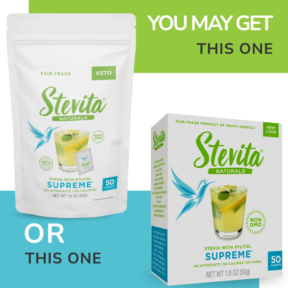 Stevita Supreme With Xylitol -50 Packets (NEW Packaging-Same Great Product!)