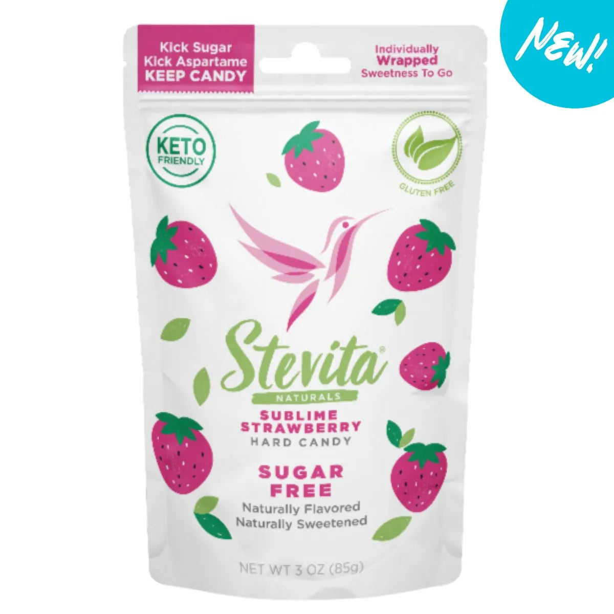 Vibrant strawberry-flavored sugar-free hard candy hero image, showcasing the rich and irresistible stevia-sweetened treat.