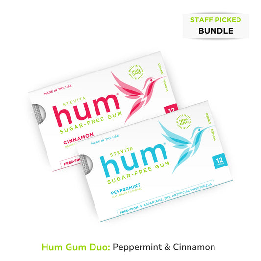 *Hum Gum Duo: Peppermint & Cinnamon. Naturally Sweetened with Stevia