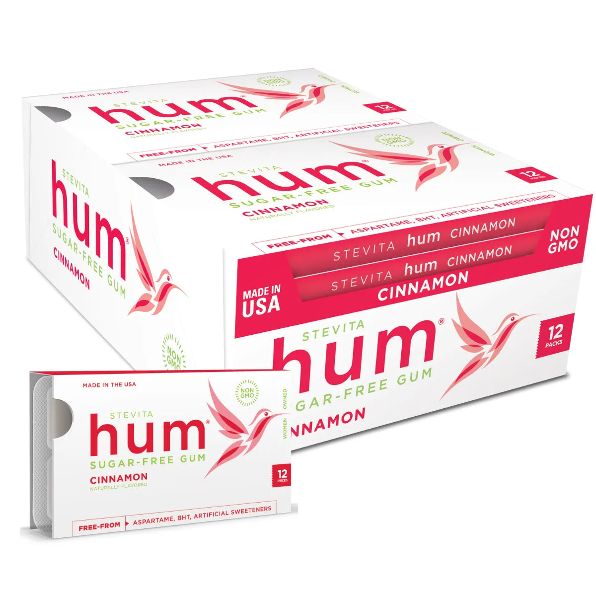 Stevita Stevia Hum Cinnamon Sugar-Free Gum - 12 Pieces (Pack of 12)