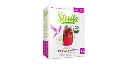 1-Extra Sweet Organic Pure Stevia Box 50 Packets, Sugar-Free Naturally Sweetened