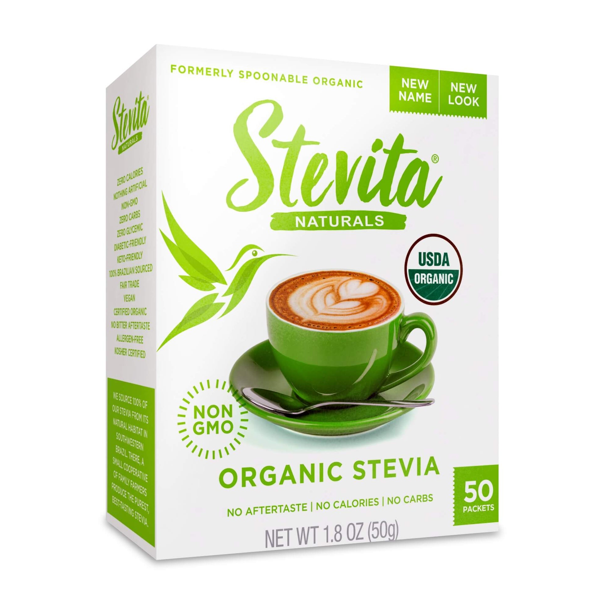 1-Stevita Original Organic Stevia Box 50 Packets, Sugar-Free Naturally Sweetened